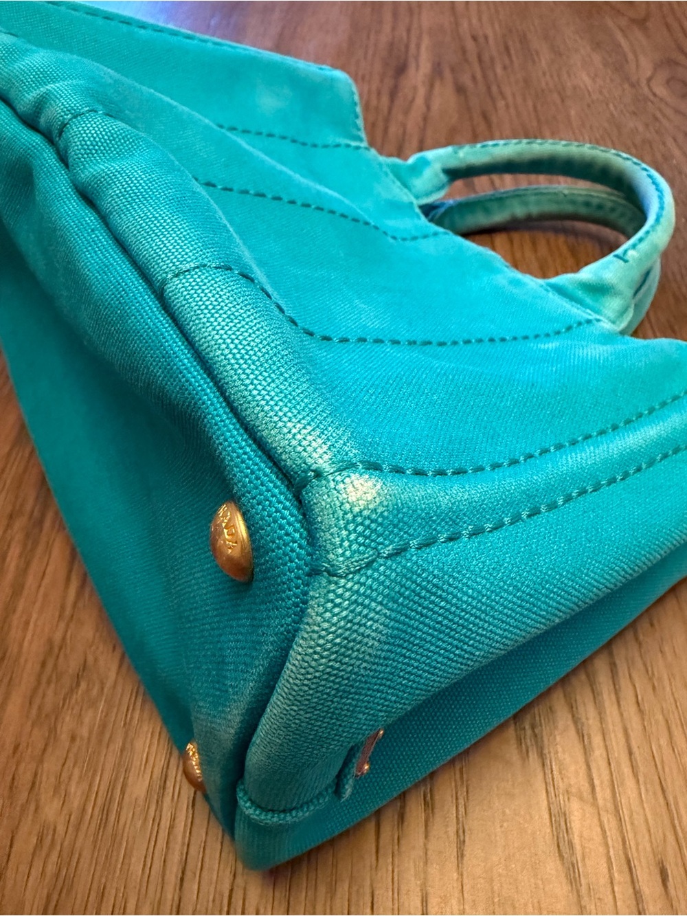 PRADA Canapa Mini Canvas Logo Tote Bag Light Blue/Turquoise - Picture 7 of 13